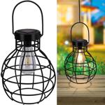 Solarlaterne Metall Schwarz - Solarbetriebene Pendelleuchte für Garten, Campi...