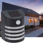 Moderne Solar-Aussenlampe (schwarz) mit PIR-Sensor - warmweisses LED-Licht, I...