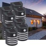 8er-Set Moderne Solar-Aussenlampe (schwarz) mit PIR-Sensor - warmweisses LED-...