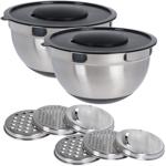 2er-Set Rührschüssel Edelstahl mit Deckel und 3 Reibeinsätzen, Salatschüssel ...