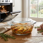 Glas Auflaufform mit Deckel rund 1000ml - Hitzebeständig bis 240°C - Spülmasc...