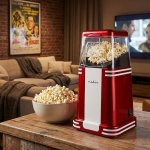 Nostalgie Popcorn Maker, rot-weiss, Heissluft – 15x29x17cm, Retro Design, für...