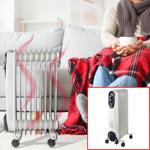 Mobiler 9-Rippen Ölradiator, (23,9x62,5x36,8 cm), 800-2000W: Heizkörper mit R...