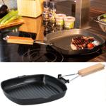 Grillpfanne mit klappbarem Holzgriff Ø 24 cm - PFOA-freie Antihaftbeschichtun...