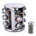 Modernes Edelstahl-Gewürz Drehregal mit 12 transparenten Gewürzgläsern – zeit...