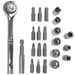 23-teiliger Steckschlüssel- & Bitsatz, verchromter Stahl. Hochwertige Nüsse &...