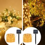 2er-Set Solar Kupferdraht Lichterkette 22m, 200 warmweisse LEDs, IP44 – Energ...