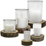 5er-Set Windlichter auf Echtholzsockel – Kerzengläser mit Naturrinde für Inne...