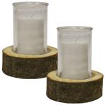 2er-Set Echtholz-Windlicht mit Kerzenglas - Natur-Look Deko für Innen & Ausse...