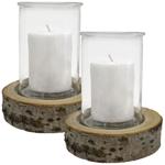 2er Set Kerzenglas auf Holzsockel - Windlicht Natur mit Echtholzsockel & Rind...