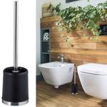 WC-Garnitur inkl. WC-Bürste rund - Schwarz-Silber, hygienisch mit austauschba...