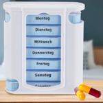 Pillenbox 7 Tage - Weiss/Blau Medikamentendose mit 4 Fächern pro Tag (Morgen-...