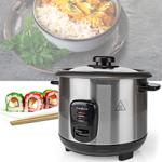 Stilvoller Edelstahl Reiskocher mit Warmhaltefunktion, 1 Liter, 400 W, schwar...