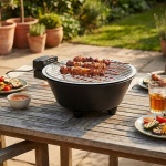 Elektro-Tischgrill, schwarz, Ø 30cm, starke 1250W – Stilvolles Design mit Abt...