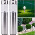 2er-Set Solar-Gartenlampe mit Bewegungssensor - Säulen Wegleuchte Edelstahl, ...