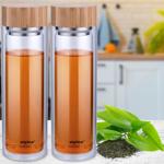 2er-Set Isolierflasche mit Teesieb & Bambusdeckel - Hält Getränke optimal tem...