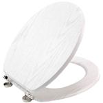 Toilettendeckel Holz Optik weiss - stabile Metallscharniere, universelle Grös...
