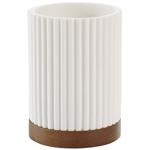 Zahnputzbecher weiss mit Akazienholzstreifen – Multifunktional als Stiftehalt...