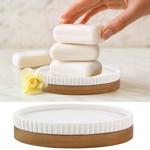 Seifenschale weiss mit Akazienholzstreifen - stilvolles Bad-Accessoire für ei...