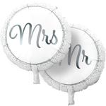 Romantische Mr & Mrs Luftballons, 2 Stück, silber/weiss, Ø 46 cm, Perfekte Ho...