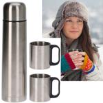 Isolierkanne Edelstahl 1L - mit 2 doppelwandigen Thermobechern 180ml - auslau...