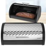 Brotkasten mit aufziehbarem Edelstahldeckel - Silber-schwarzes Design für Bro...