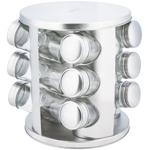 Modernes Edelstahl-Gewürzkarussell mit 12 transparenten Gewürzgläsern, weiss,...