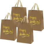 4er-Set Geschenktüte Happy Birthday aus Kraftpapier – mit Henkel – 27x34x15 c...