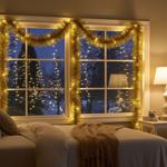 2er-Set LED-Lametta Girlande gold - Integrierte LED-Beleuchtung & Timer-Funkt...