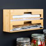 Folienspender Bambus 2in1 - Für 2 Rollen bis 30,5 cm - Integrierter Foliensch...