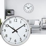 Elegante Wanduhr (38cm, silber-weiß) mit leisem Präzisions-Quarzuhrwerk – Zei...