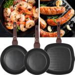 3-teiliges Design Pfannenset (bordeaux) - Bratpfannen 20+24cm, Grillpfanne 28...