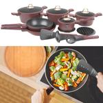 Hochwertiges Design Kochset m. Titanbeschichtung inkl. Kochbesteck, Untersetz...