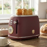 Edler Aluminium Design Toaster, bordeaux matt, starke 850W – 6 Röststufen, no...