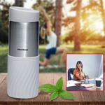 Doppelwandiger Thermobecher, 420 ml, hellgrau, hält Getränke stundenlang heis...