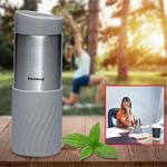 Doppelwandiger Thermobecher Edelstahl mit rutschfestem Silikonring, 420ml, gr...