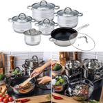 Edles 6-teiliges Kochtopf-Set aus Edelstahl – mit Glasdeckel & dunklen Griffe...