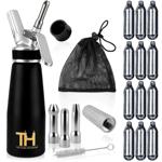 Vielseitiger Sahnespender: 500ml, schwarz, 12 Kapseln, 3 Düsen, Bürste - Für ...