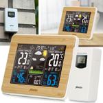 Wetterstation mit Funk-Aussensensor (100m) - Beleuchtetes Bambus-Display - Th...