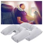 2er-Set Aufblasbares Nackenkissen hellgrau - Ergonomische Hufeisenform stützt...