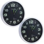 2er-Set Leise Funk-Wanduhr, Aluminium, Ø 30 cm, nachleuchtende Anzeige, silbe...