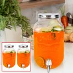 2er-Set Vintage Glas-Getränkespender, 4 Liter, Einmachglas-Design, mit Zapfha...