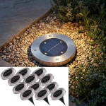 12er-Set Solar Bodenleuchte - Edelstahl mit Erdspiess - 4x SMD LED - Bis zu 8...