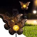 2er-Set Solar-Schmetterlingsdeko: 102cm, LED Crackle-Glas, Gartenstecker - St...