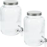 2er-Set Eleganter Glas Getränkespender 4L Zylinderform – Mit Deckel & Zapfhah...