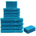 16-teiliges Frottee Handtuch-Set Türkis - Saugstark, strapazierfähig, schnell...