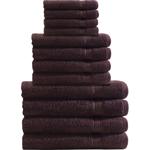 Handtuchset 12-teilig - 100% Baumwolle, braun - 4x Gäste-, 4x Hand-, 4x Dusch...