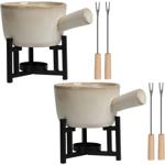 2er-Set Fondue-Set für je 1-2 Personen, Porzellan & Metall, Beige-Schwarz – M...