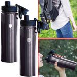 Trinkflasche 2er-Set - Sportflasche 540ml Edelstahl - Metallic-Dunkelgrau - R...