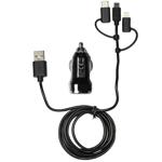 3in1 Kfz-Ladegerät - USB-C, Micro-USB & Lightning - Schwarz - 2 Ports, 1.5m K...